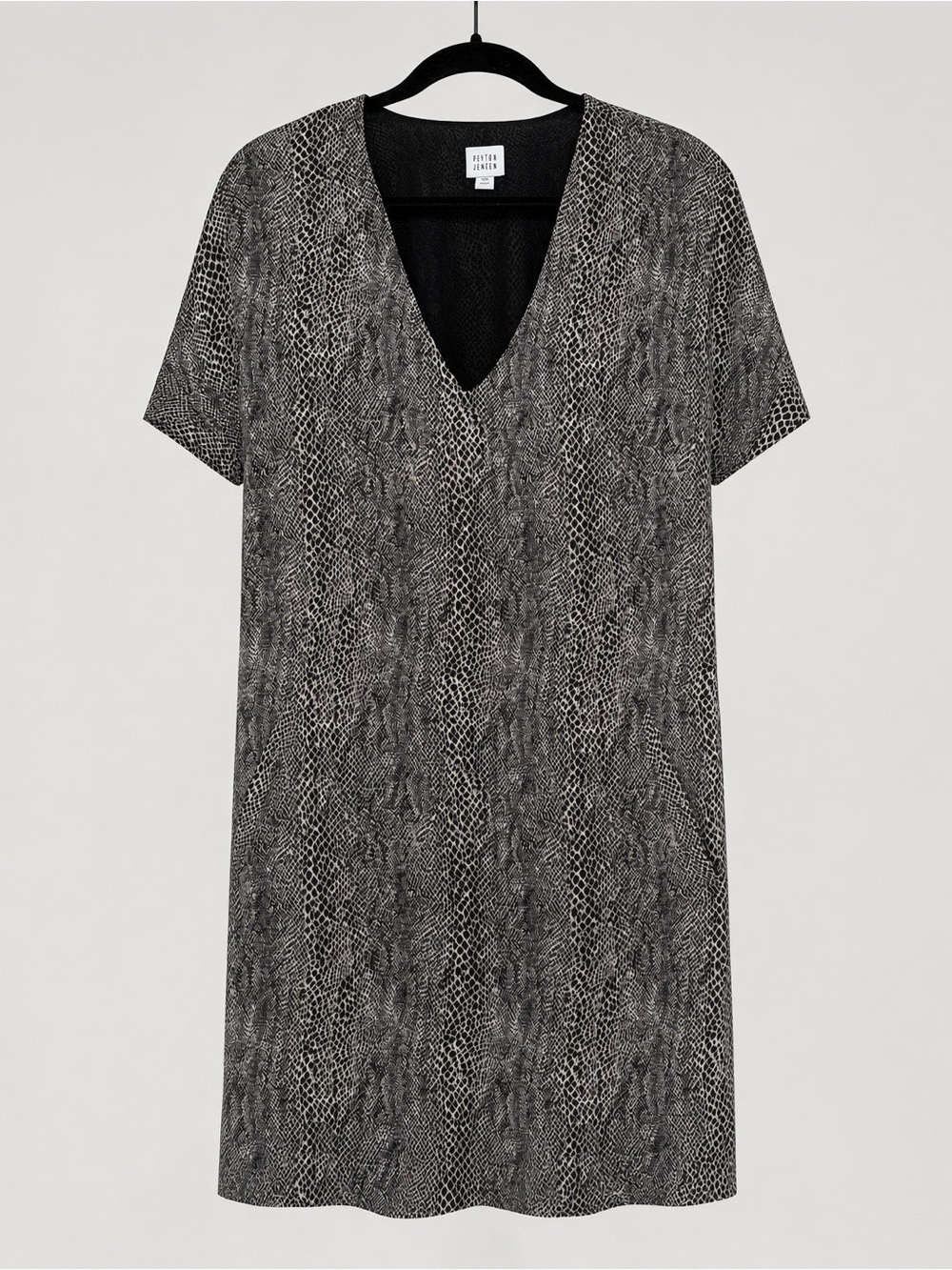 Evereve Peyton Jensen Womens Black Snake-Print V-Neck Shift Dress pockets sz XS